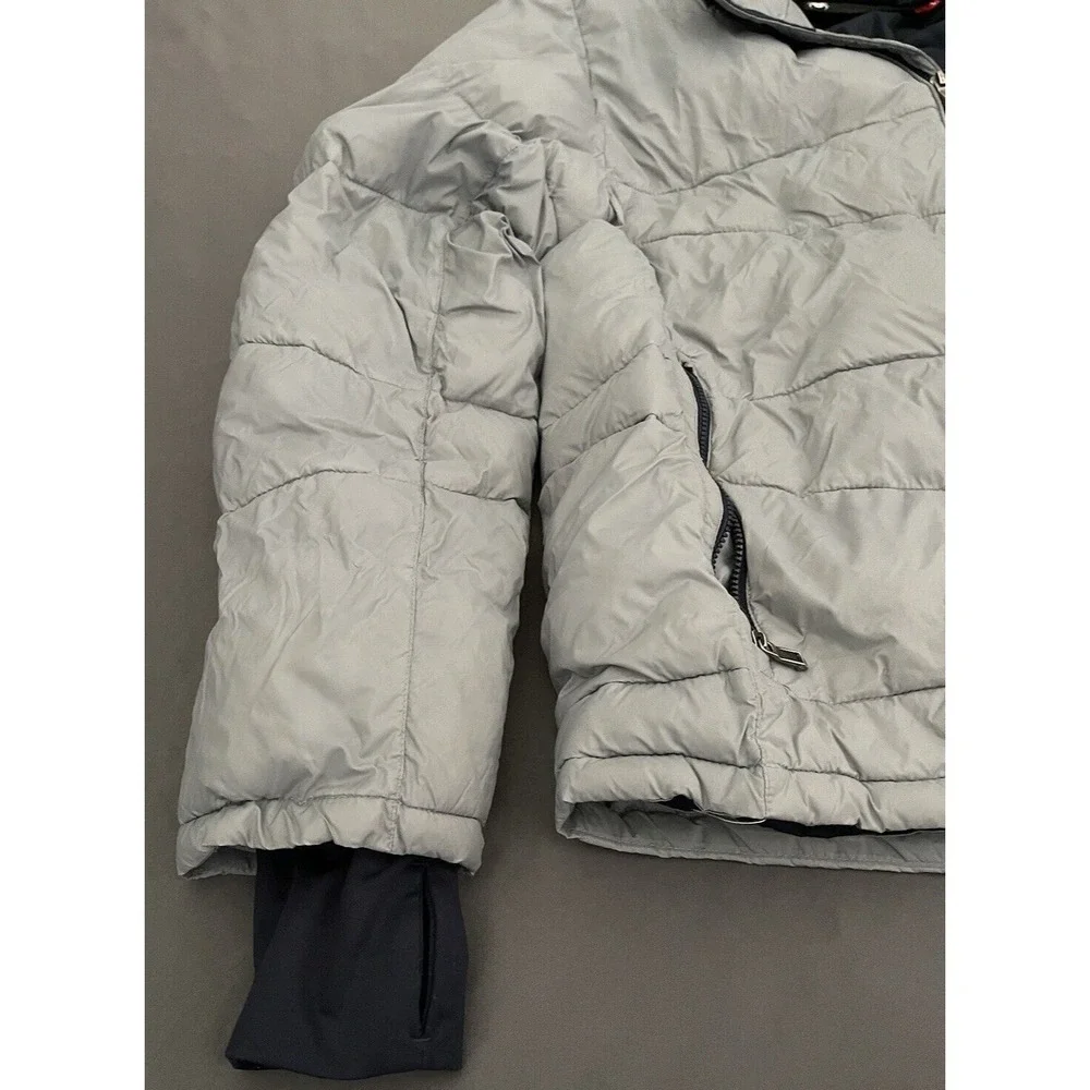 Spyder Puffer Hooded Jacket Boys Large 14/16 Gray Thermaweb Nylon Thumb Holes